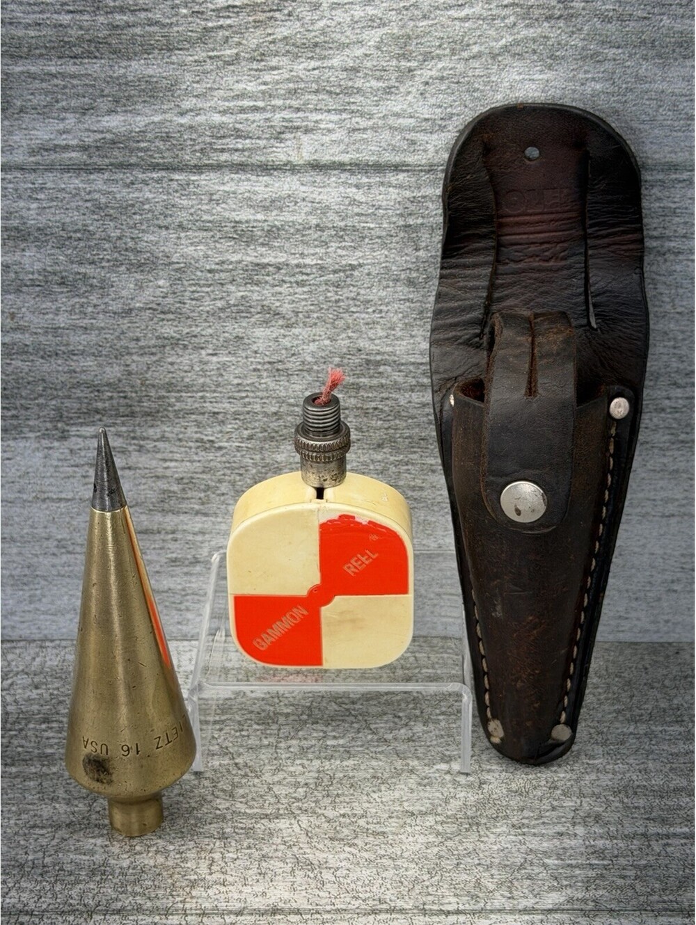 Lietz 16 USA Plumb Bob Gammon Reel Surveyors Bolen CST32 Leather Holster Pouch